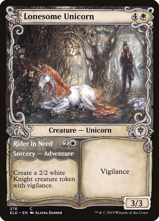 MTG Card Title: Lonesome Unicorn // Rider in Need ELD/276