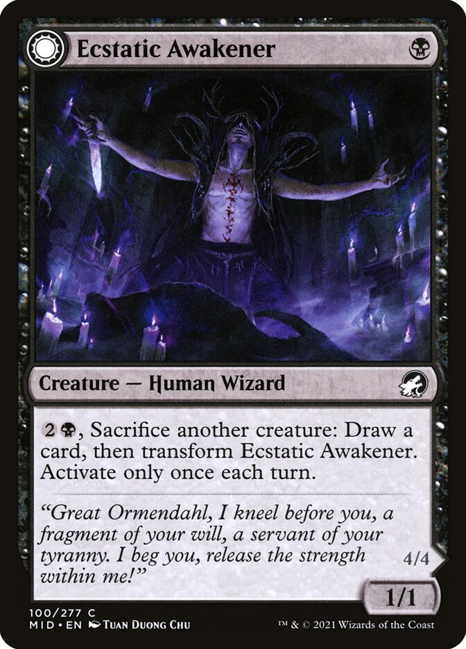 MTG Card Title: Ecstatic Awakener // Awoken Demon MID/100