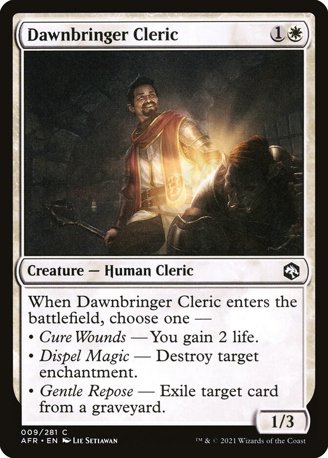 MTG Card Title: Dawnbringer Cleric AFR/9