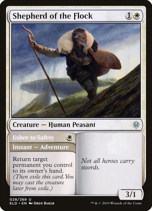 MTG Card Title: Shepherd of the Flock // Usher to Safety ELD/28