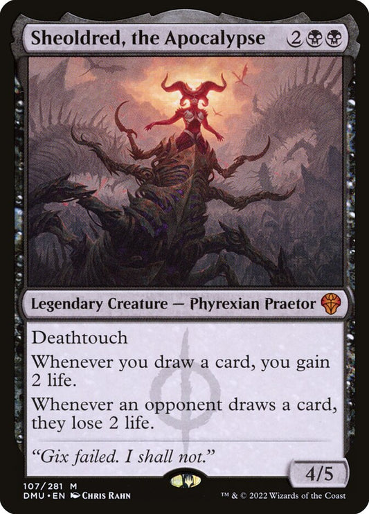 MTG Card Title: Sheoldred, the Apocalypse DMU/107