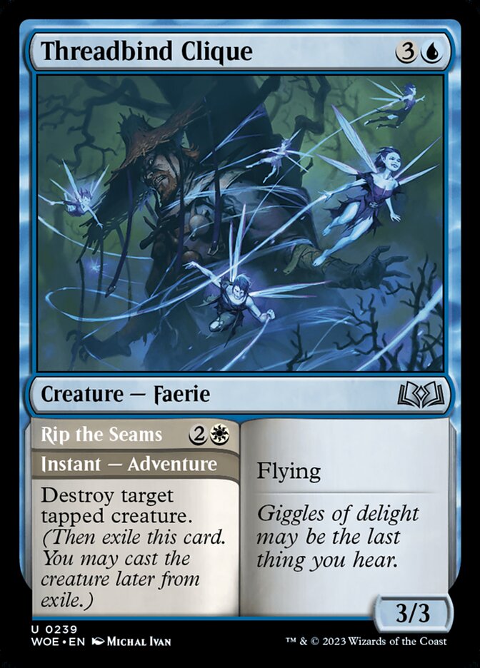 MTG Card Title: Threadbind Clique // Rip the Seams WOE/239