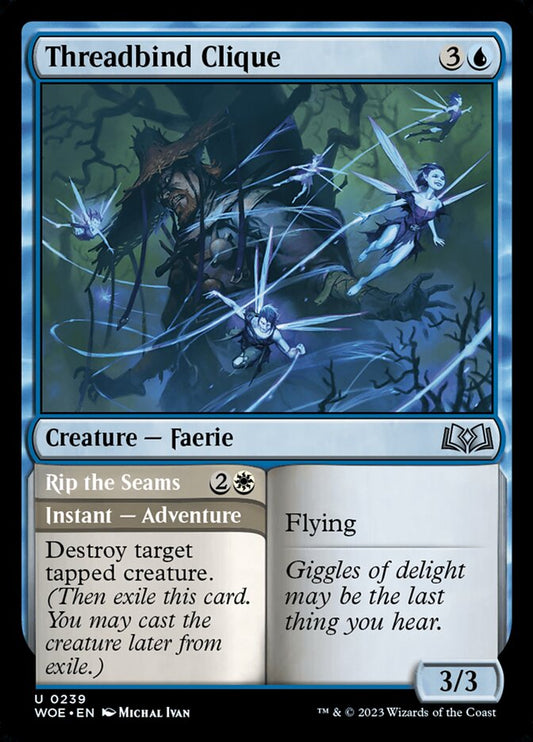 MTG Card Title: Threadbind Clique // Rip the Seams WOE/239