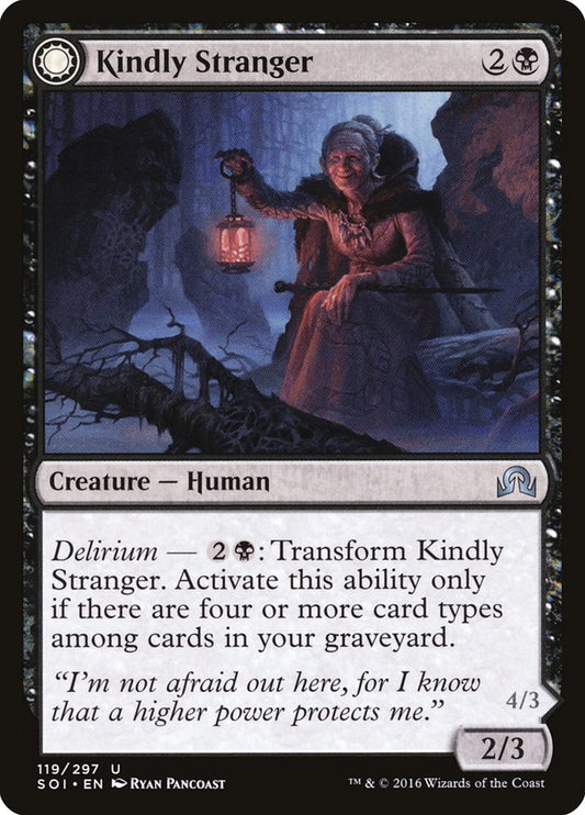 MTG Card Title: Kindly Stranger // Demon-Possessed Witch SOI/119
