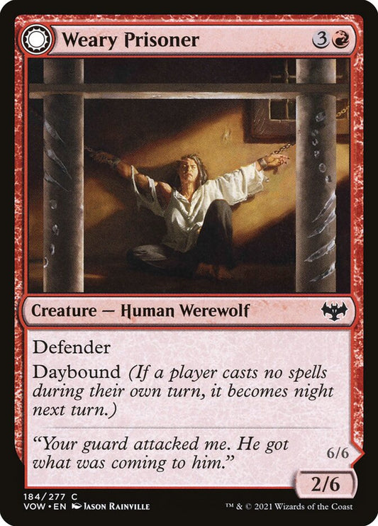 MTG Card Title: Weary Prisoner // Wrathful Jailbreaker VOW/184