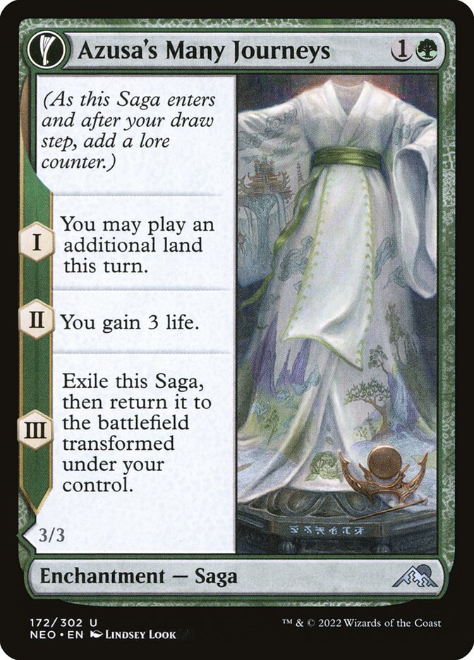 MTG Card Title: Azusa's Many Journeys // Likeness of the Seeker NEO/172