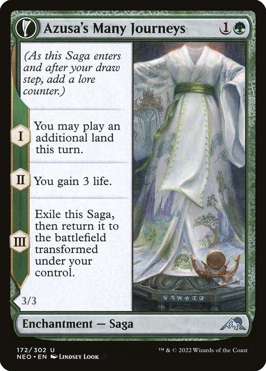 MTG Card Title: Azusa's Many Journeys // Likeness of the Seeker NEO/172