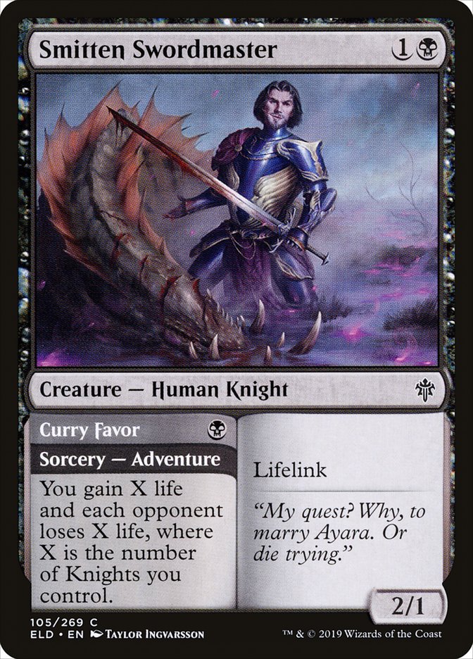 MTG Card Title: Smitten Swordmaster // Curry Favor ELD/105