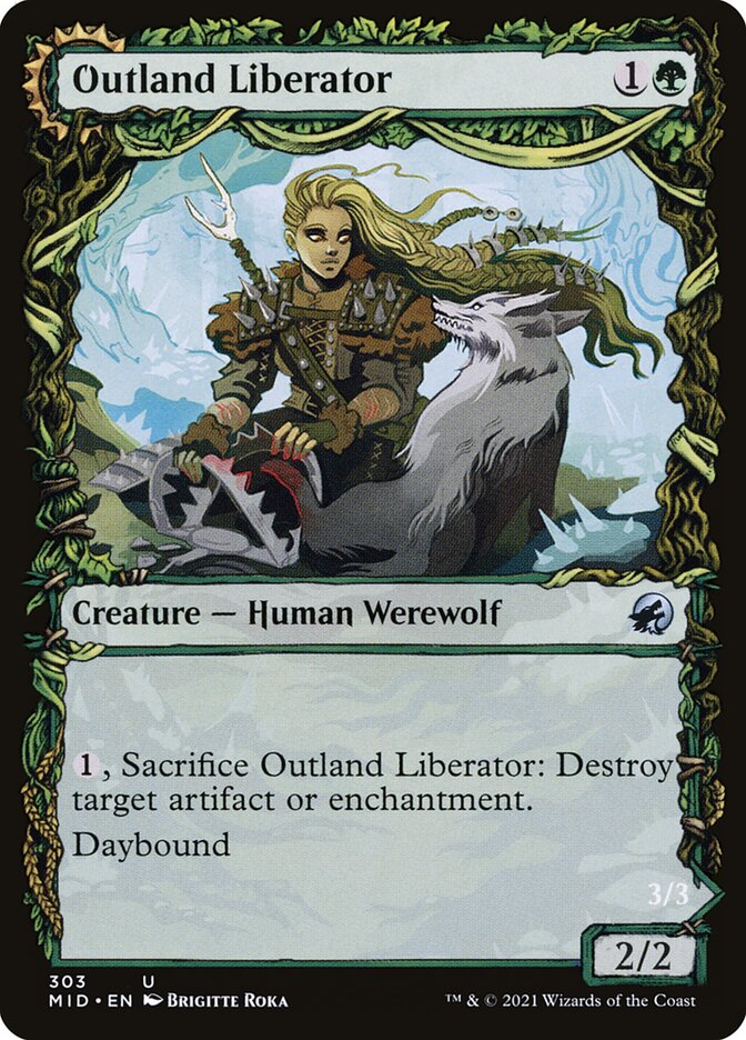 MTG Card Title: Outland Liberator // Frenzied Trapbreaker MID/303