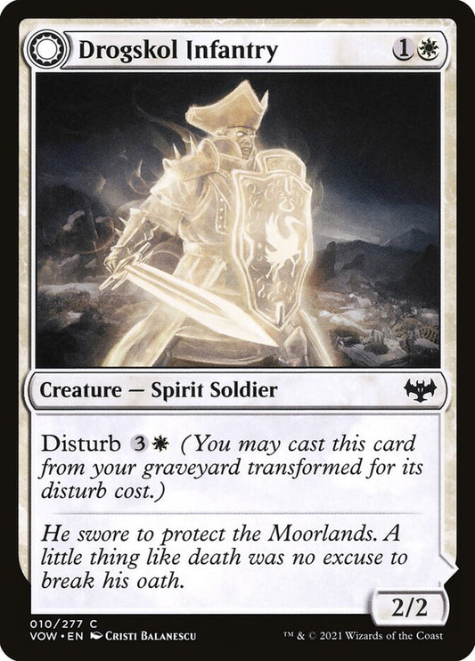 MTG Card Title: Drogskol Infantry // Drogskol Armaments VOW/10